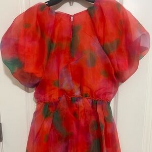 Red and Green organza Patterned Dress